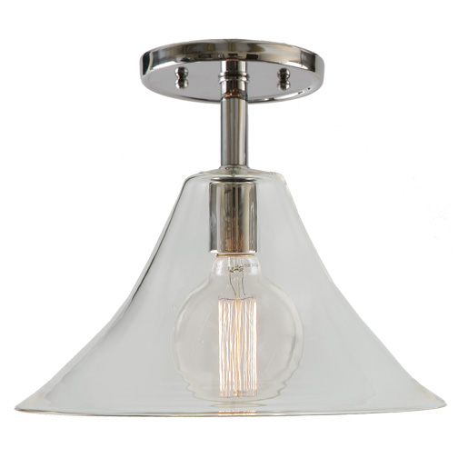 JVI Designs 1301-15 G8 One light grand central ceiling mount oil polish nickel finish 12" Wide, clear mouth blown glass coronado shade
